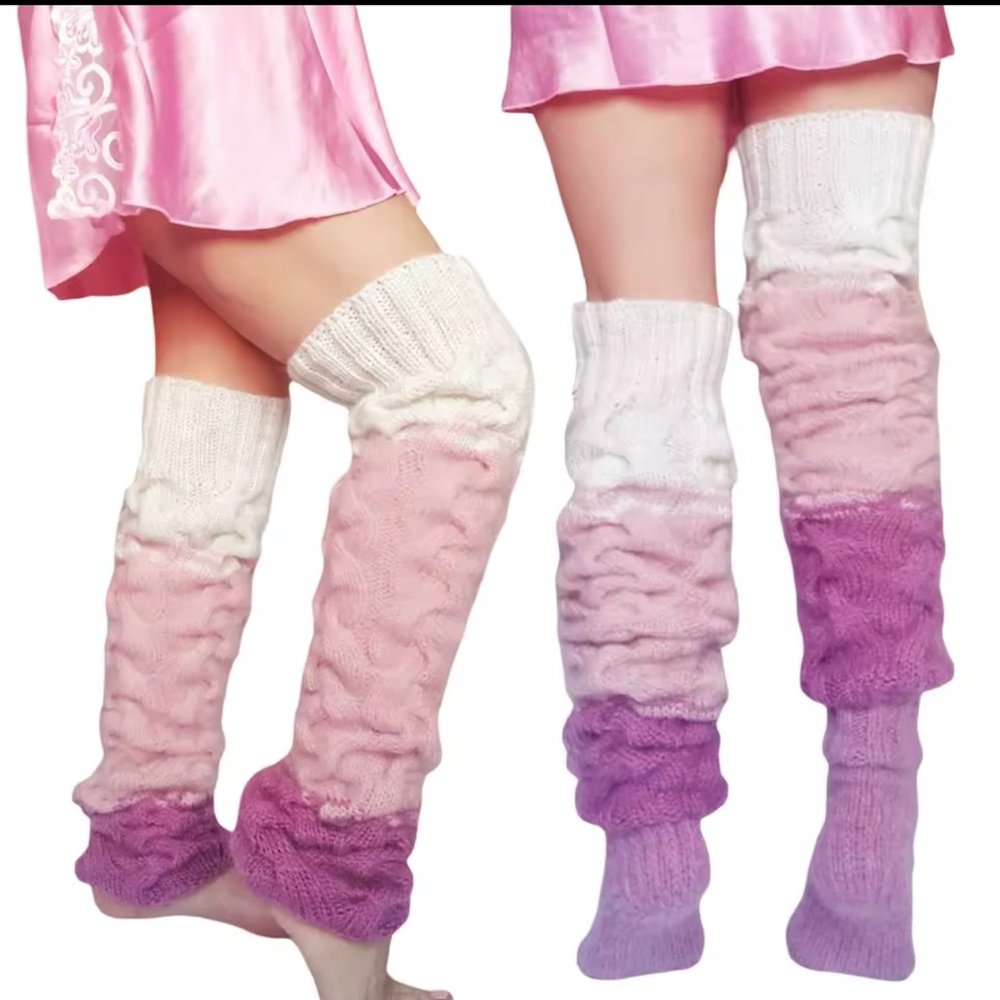 Color block Knit Thigh High Over The Knee Leg
Warmers